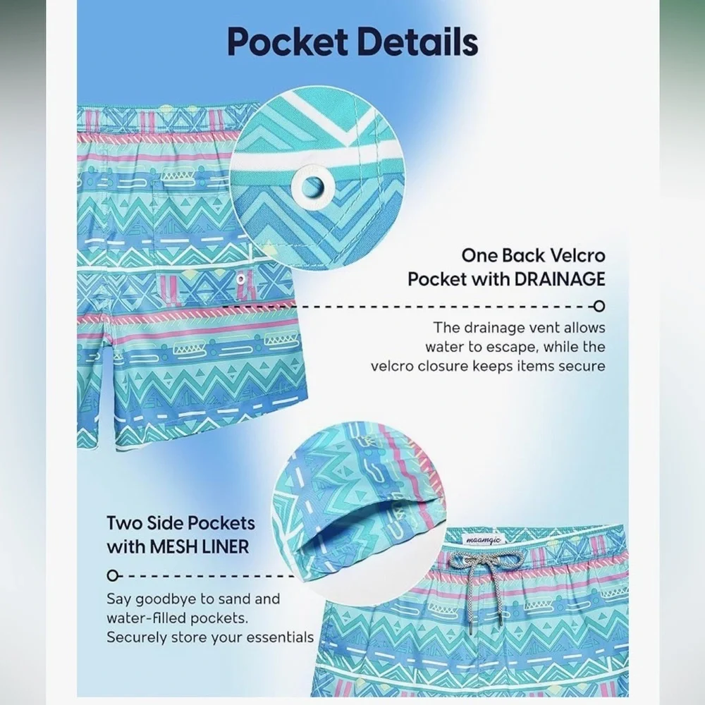 NEw- Medium Saint Barth Aqua and Pink Patterned Swim board shorts Trunks Men’s